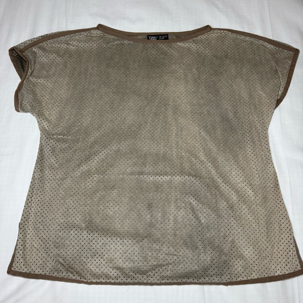 Worth Faux Suede Short Sleeve Brown Shirt Size Medium Boho Classic Hippie Retro